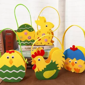 Easter Bunny Felt Basket Eggs Gift Bags Fabric Easter Spring Candies Handbag Chicken Hunt Bag