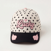 Gorra de Béisbol Personalizada de Alta Calidad, Gorro de Sarga de Algodón de 6 Paneles con Estampado de Puntos, Bordado de la Suerte, Venta al por Mayor OEM ODM