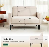 45 "Beige Cómodo Sofá Loveseat con cubierta lavable extraíble Cojines de espuma de alta densidad Marco de madera maciza Fácil de montar
