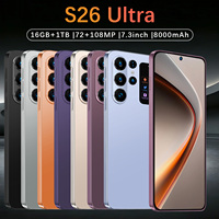 Smartphone S26 Ultra Tchèque 7,3" 90Hz Android 15 16 Go 1 To 108 MP 8000 mAh+ Deca Core 5G Double SIM Carte TF Face ID Écran LED Métal