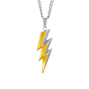 <b>Mens</b> Lightning Pendant Necklace Stainless Steel Gold Silver Two Tone Curb <b>Chain</b> Punk Hip Hop Fashion Jewelry Non Tarnish Gift - Product Image 1