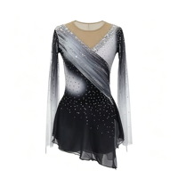 Robe de patinage artistique à paillettes dégradées, manches longues, dos ouvert, costume de compétition de patinage sur glace