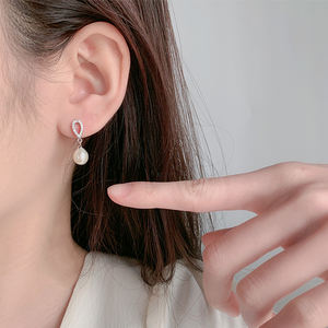 Kammy 7-7.5mm à la mode boucle d'oreille femmes minimaliste bijoux 925 argent filles boucles d'oreilles véritable perle Zircon boucles d'oreilles de mariage Oem - Product Image 5