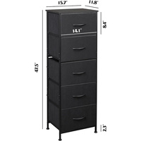 Commode haute à 5 tiroirs pour organisateur de rangement avec bacs en tissu dessus en bois coffre à cadre en acier robuste imprimé grain de bois noir rustique