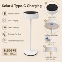 Lampe de table LED solaire rechargeable moderne, charge Type-C, contrôle tactile, intensité réglable, 3 couleurs, sans fil, en métal, pour l'extérieur