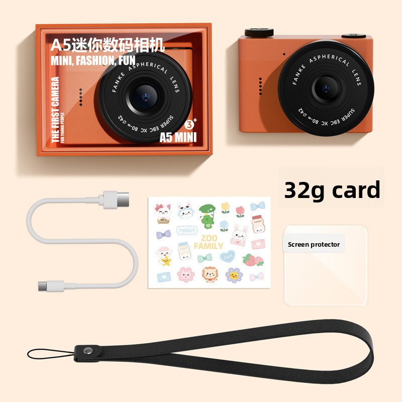 วินเทจสีส้ม+การ์ด 32G+สติ๊กเกอร์+เชือกเส้นเล็ก+ชาร์จ