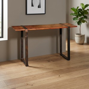 Industrial & Vintage <b>Foldable</b> Dining <b>Table</b> with Solid Wood & Iron Metal Frame 4-Seater for Villa Home Use - Product Image 3