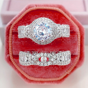 Set di Anelli a Doppio Strato con Micro Pavé di Zirconi per Donne, Gioielli di Moda per Matrimoni e Feste - Product Image 4