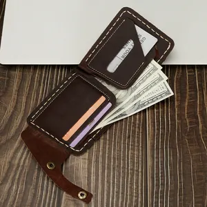 Vintage Money Clip Mini Bifold Credit Card Holder Cowhide Real Cow Leather Wallet Women Genuine Leather Wallet For Men