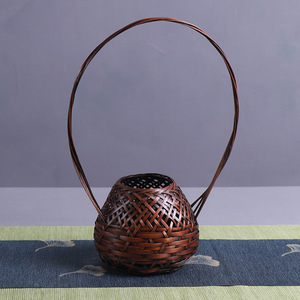 Handmade Bamboo Woven Vase Round Zen Style Tabletop Decor Asian Design - Product Image 2