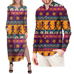 Print On Demand Kleidung Kleidung African Kente Ankara Tribal Frauen kleider Passend zu Langarm Herren Shirts Dashiki Kleid