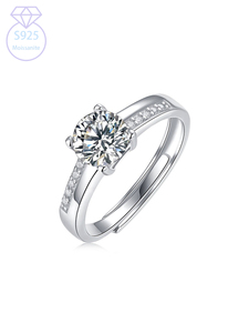 Wedding Anniversary 1ct 925 Sterling <strong>Silver</strong> Moissanite Diamond <strong>Ring</strong> for Women <strong>Adjustable</strong> Claw Setting Accessories - Product Image 4