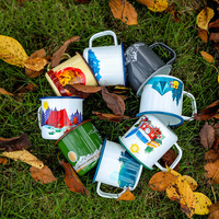 Tasse de camping en métal à bord roulé réutilisable avec logo personnalisé en gros 350 ml avec poignée en émail de 11/12/16oz tasse à utiliser pour feu de camp