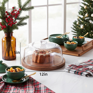 Unbreakable Bamboo Wood Eco-Friendly <strong>Cake</strong> <strong>Stand</strong> with Acrylic Cover Fresh-Keeping Display Tray for Home or Commercial Use - Product Image 4