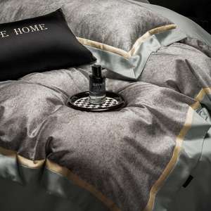 Copripiumino Moderno Estivo Fresco in Lyocell e Cotone, Tessuto per la Casa, Grigio con Stampa Digitale Geometrica, Misura <span class=keywords><strong>Queen</strong></span> King, Piatto e con Angoli - Product Image 6