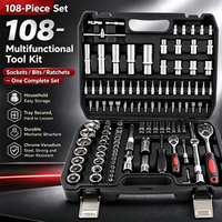Kit de clés à douilles multifonctionnel de 108 pièces, cliquet à 24 dents, boîte à outils portable pour la réparation à domicile et en voiture