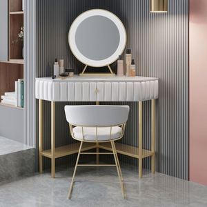 Nordic <strong>Corner</strong> <strong>Small</strong> Bedroom Marble Triangle Shape Light Luxury <strong>Corner</strong> <strong>Dressing</strong> <strong>Table</strong> with Slender Gold Metal Bracket - Product Image 3