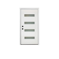Porte d'entrée extérieure en fibre de verre 36x80 pouces, battante à droite, avec 4 vitres dépolies, apprêtée blanche, en kit, en acier et aluminium