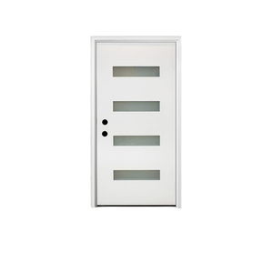 <span class=keywords><strong>Porte</strong></span> d'entrée extérieure en fibre de verre 36x80 pouces, battante à droite, avec 4 vitres dépolies, apprêtée blanche, en kit, en acier et <span class=keywords><strong>aluminium</strong></span> - Product Image 1