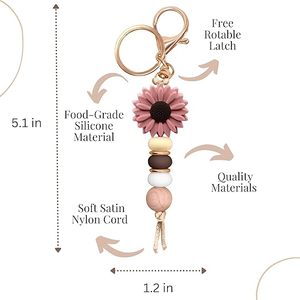 かわいいシリコンビーズキーホルダー 女性用 DIYバッグアクセサリー-車の鍵やハンドバッグのキーリング用フラワーチャーム - Product Image 3