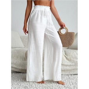 Women's Cover Up Beach Pants <b>Sheer</b> Mesh Drawstring Wide Leg High Waist <b>Bikini</b> Swimsuit Coverups Elastic Waist Loose Fit - Product Image 4