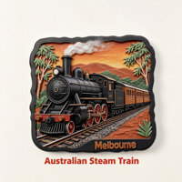 Aimant de réfrigérateur en polyrésine, locomotive rétro, Australie, Melbourne, train à vapeur, paysage de coucher de soleil en outback, cadeau touristique