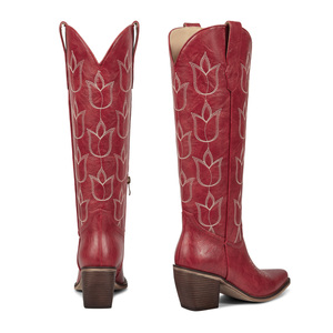 Botas Vaqueras Vintage al por Mayor WETKISS, Botas Altas hasta la Rodilla con Punta Redondeada <span class=keywords><strong>y</strong></span> Tacón Cuadrado, Botas de Vaquera para Mujer con Bordado de Flores - Product Image 4