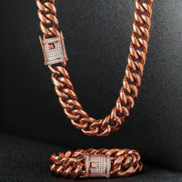 Conjunto de Collar y Pulsera de Cadena Cubana de Acero Inoxidable, Color Dorado, con Hebilla Decorada, Joyería Hip Hop, Accesorios para Hombre