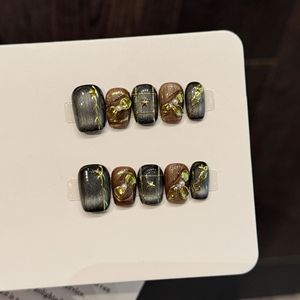 Nouveau produit lancé, grimpes floraux rouges à motifs rouges, branches dorées, pierres précieuses rouges, ongles artisanaux œil de chat - Product Image 3