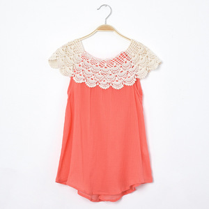 Vêtements d'été pour enfants, t-shirt sans manches à col en dentelle bicolore pour enfants, fabricant Bangladesh - Product Image 6