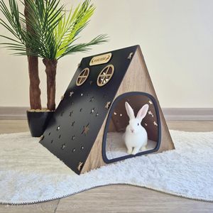Venta caliente Casa de conejo Tamaños medianos y grandes, Bungalow de conejito de madera, Bungalow de conejo interior para <span class=keywords><strong>mascotas</strong></span> en la sala de estar - Product Image 2