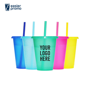 Toptan Çok Renkli 473 ml Bardaklar, Kapaklı ve Pipetli Plastik Bardaklar - Product Image 1