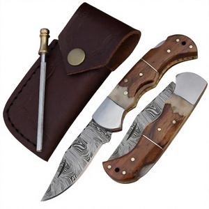 Couteau pliant en acier de Damas, manche en acier, EDC, camping, chasse, survie, lame utilitaire - Product Image 3