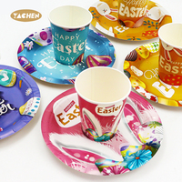 YACHEN 2024 Joyeuses Pâques Décoration de fête Vaisselle jetable pour enfants 7 9 pouces Assiettes et tasses en papier de Pâques