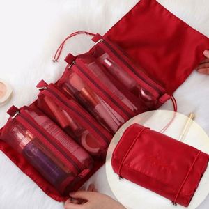 Sacs de maquillage et cosmétiques en polyester grande capacité 4-en-1, couleur unie, avec logo personnalisé, portables pour le voyage, vente en gros - Product Image 5