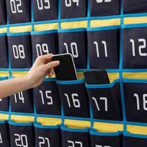 Organizador de pared/puerta plegable de tela no tejida azul con 30 bolsillos numerados para aula, soporte para teléfonos móviles y calculadoras - Product Image 5