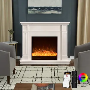 220V estilo francés decorativo LED decoración llama Interior antiguo Unidad de esquina chimenea eléctrica blanca con repisa independiente