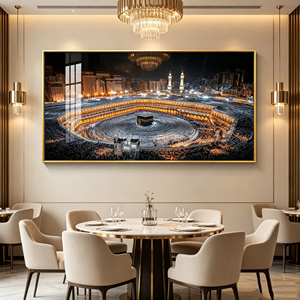 Decorazione per <span class=keywords><strong>la</strong></span> casa, grande quadro in vetro con calligrafia islamica, immagine di Mecca, vista da finestra, pittura in porcellana con cristalli 5D effetto diamante - Product Image 1
