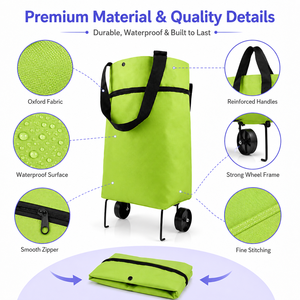Sac de courses pliable avec roulettes, chariot de courses réutilisable pliable, sac de sport, logo personnalisé - Product Image 4