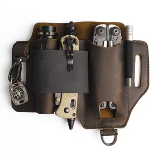 Peau de vache EDC outils taille sac pochette tactique Camping en plein air <span class=keywords><strong>escalade</strong></span> multi-outil étui accès rapide lampe de poche et couteau gaine - Product Image 3