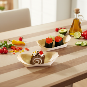 จานไม้แบบใช้แล้วทิ้งขนาด 5 นิ้ว จานรูปเรือ ถาดอาหาร จานขนมหวานแบบใช้แล้วทิ้ง ถาดอาหารรูปเรือแบบใช้แล้วทิ้งสำหรับงานปาร์ตี้ งานแต่งงาน ปิกนิก - Product Image 1