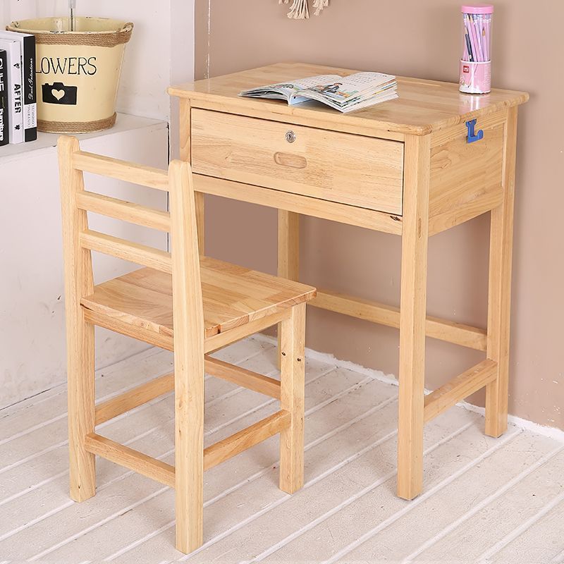 Table et chaises en bois d'hévéa avec tiroirs
