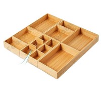 Plateaux de rangement en bambou pour salon, organisateur avec séparateurs ajustables, boîte de rangement multi-compartiments, boîte de rangement polyvalente pour tiroirs