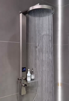 Colonne de douche de luxe Wayon en bronze brossé avec thermostat numérique, pommeau de douche carré effet pluie, douchette à main et fonction massage pour hôtels
