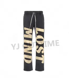 Atacado Personalizado Ácido Lavado Casual Mens Vintage Tecido Bordado Patch Pants Jogger Cut E Costurar Homens Sweatpants