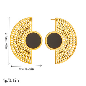 European American Style Gold Plated Stainless Steel Hollow Fan Shape Stud Earrings Geometric Party Jewelry E5855 - Product Image 4