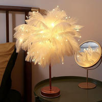 Nouvelle arrivée Lampe de bureau LED en acier inoxydable avec design en plumes d'autruche Lumière blanc chaud pour chambre à coucher et salon