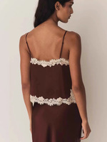 Ensemble deux pièces vintage pour femme : haut en dentelle française et jupe courte en soie épaisse, respirant, couleur unie, idéal pour l'été (ODM)