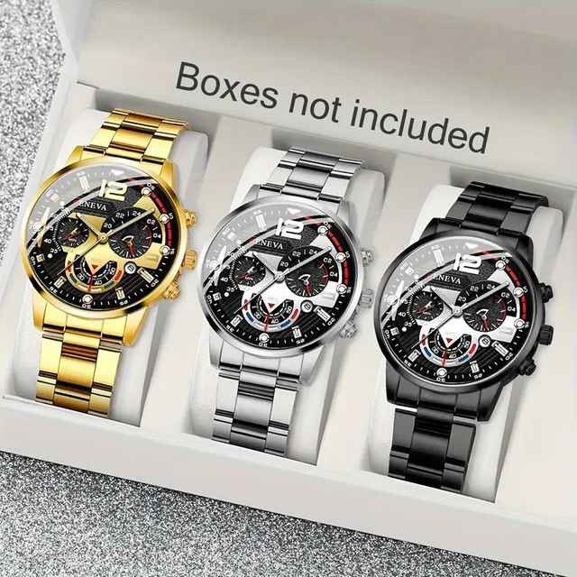 Popular Hot Sale Multi-Color Men's Watch with Luminous Pointer Large Numbers Calendar Steel Band Analog Display