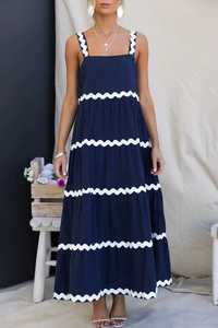 ชุดเดรสยาวทรงเอไลน์แบบสายเดี่ยว ดีไซน์ลายคลื่นหรูหรา ตัดต่อผ้าแบบแพทช์เวิร์ค สำหรับผู้หญิง - Product Image 3